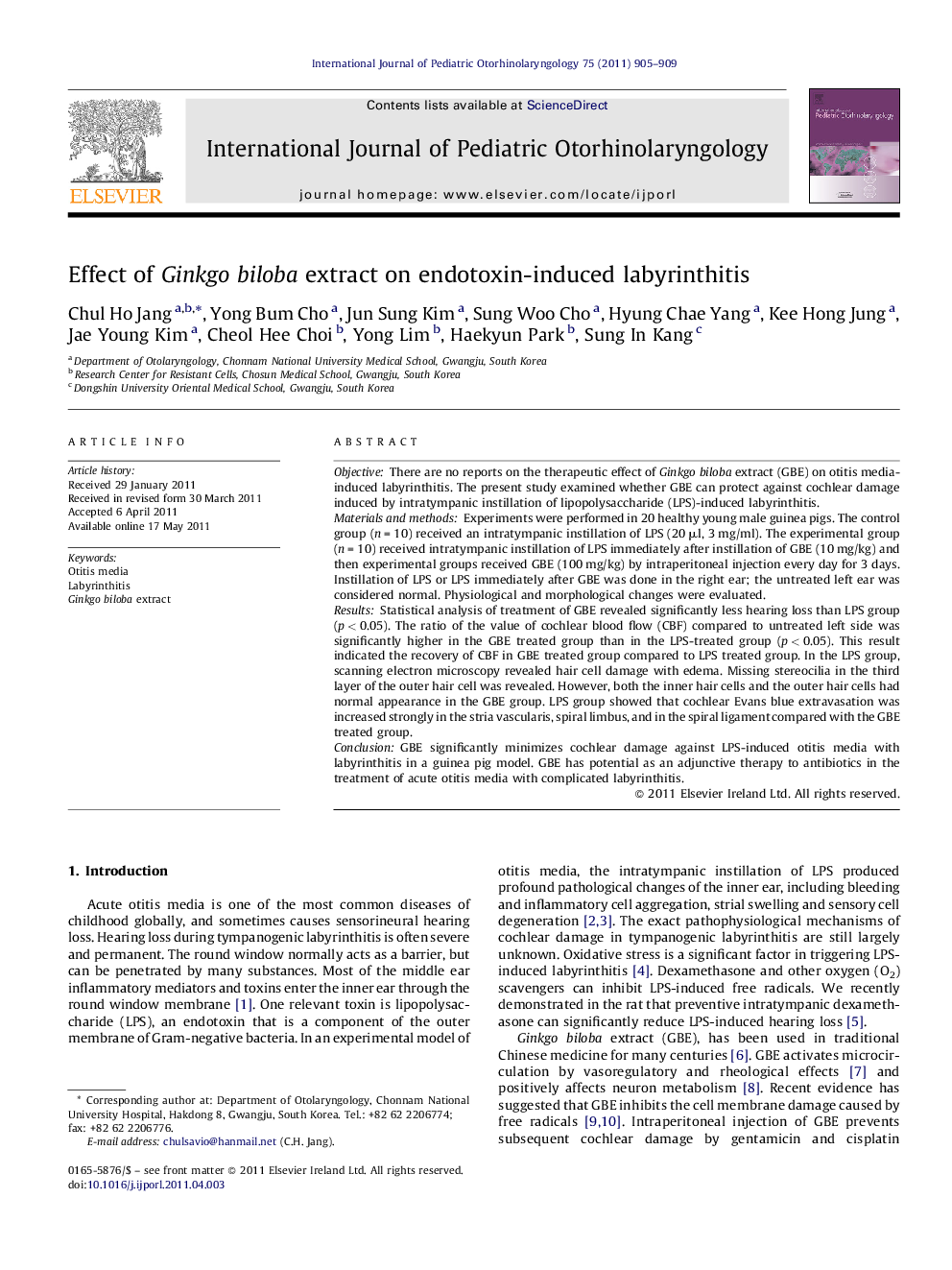 Effect of Ginkgo biloba extract on endotoxin-induced labyrinthitis