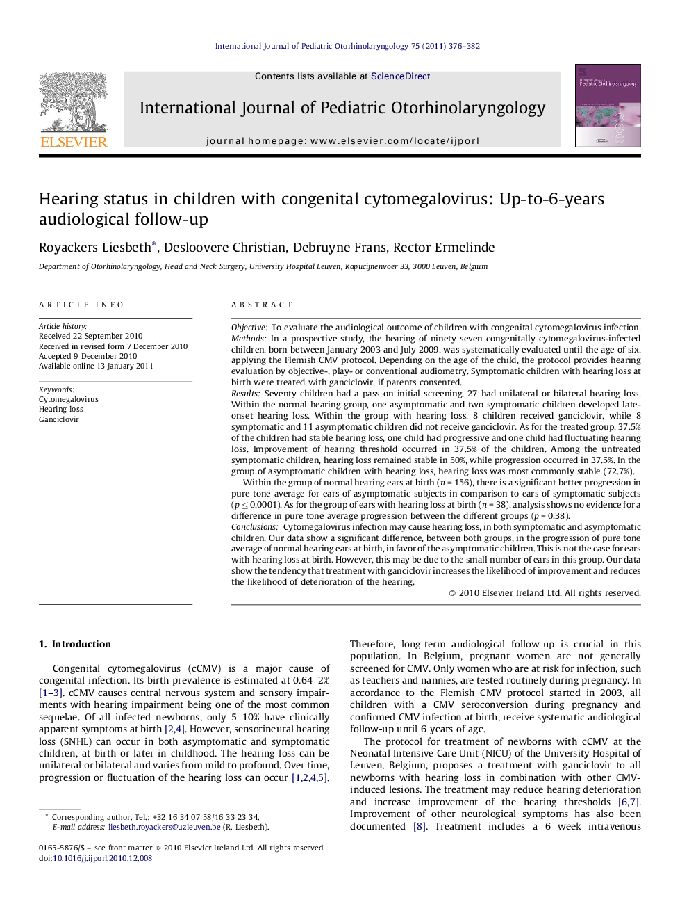 Hearing status in children with congenital cytomegalovirus: Up-to-6-years audiological follow-up