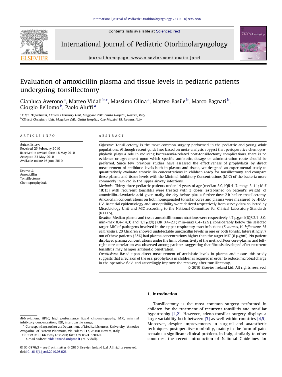 Evaluation of amoxicillin plasma and tissue levels in pediatric patients undergoing tonsillectomy