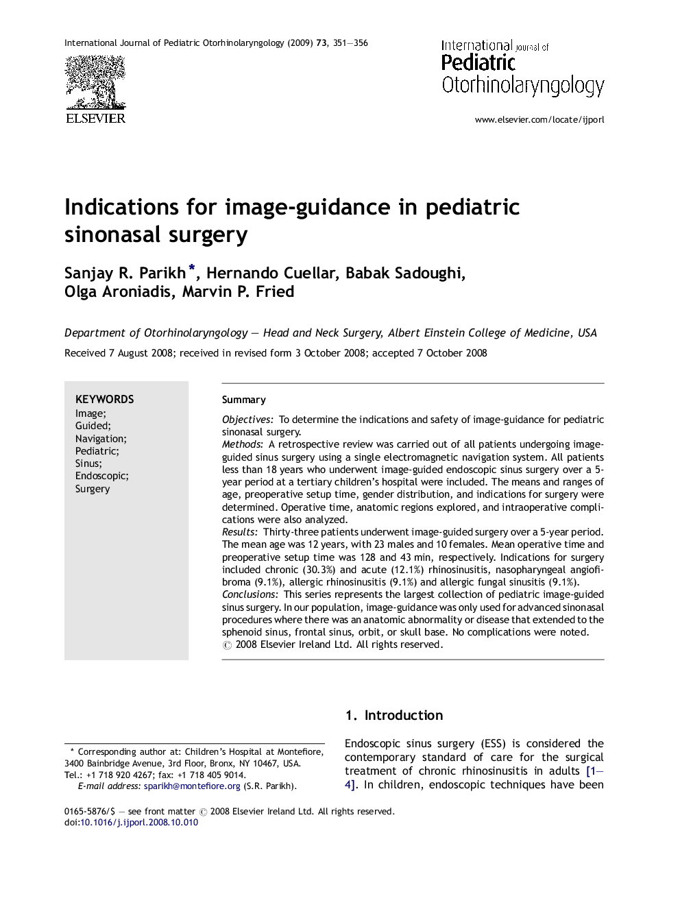 Indications for image-guidance in pediatric sinonasal surgery
