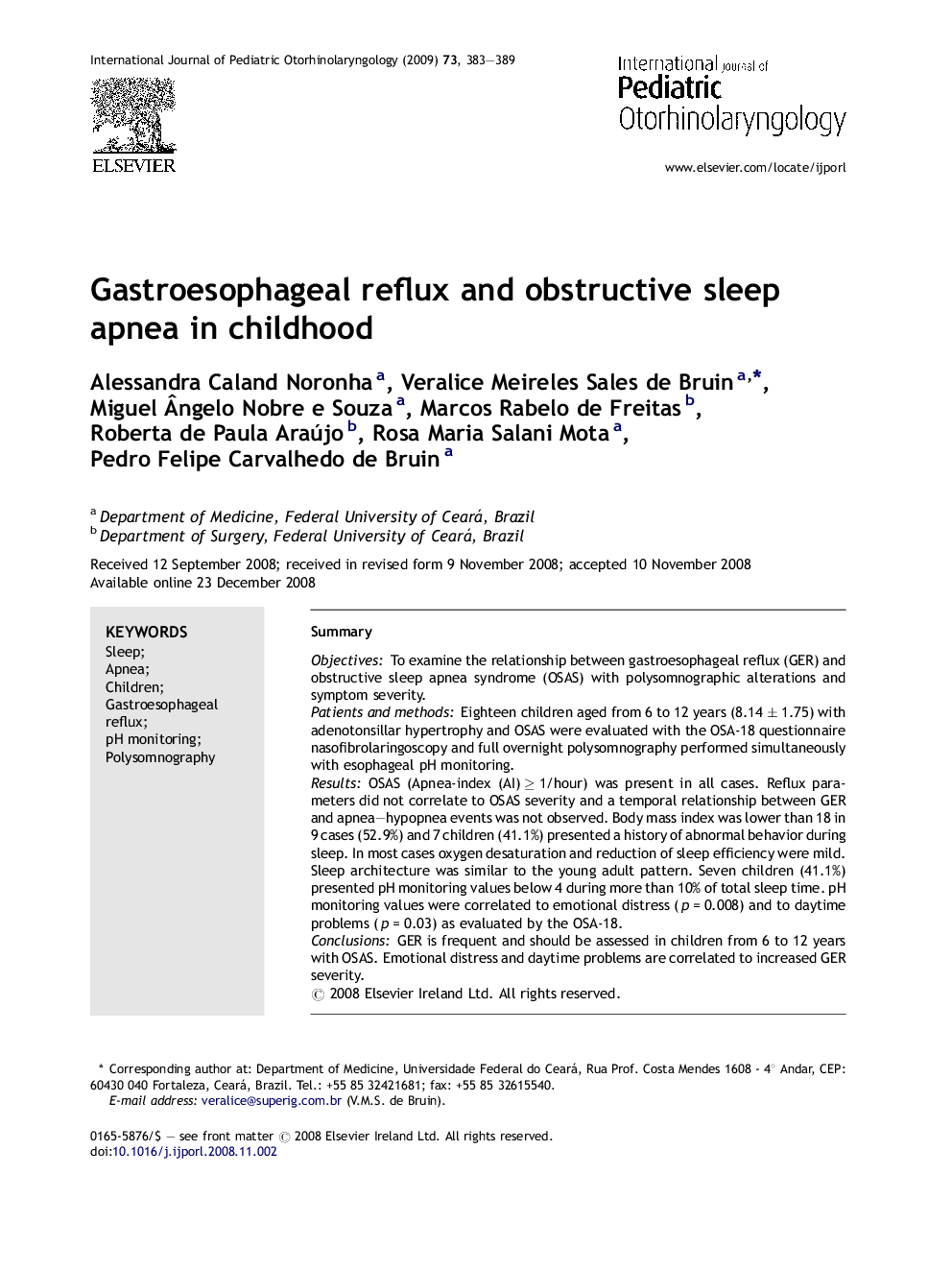 Gastroesophageal reflux and obstructive sleep apnea in childhood