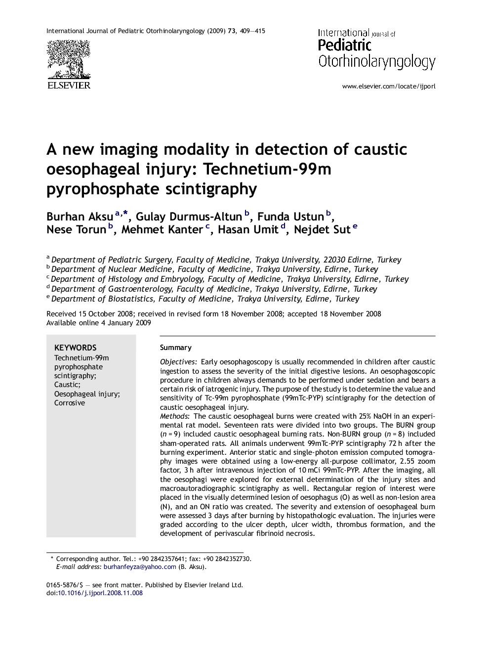 A new imaging modality in detection of caustic oesophageal injury: Technetium-99m pyrophosphate scintigraphy