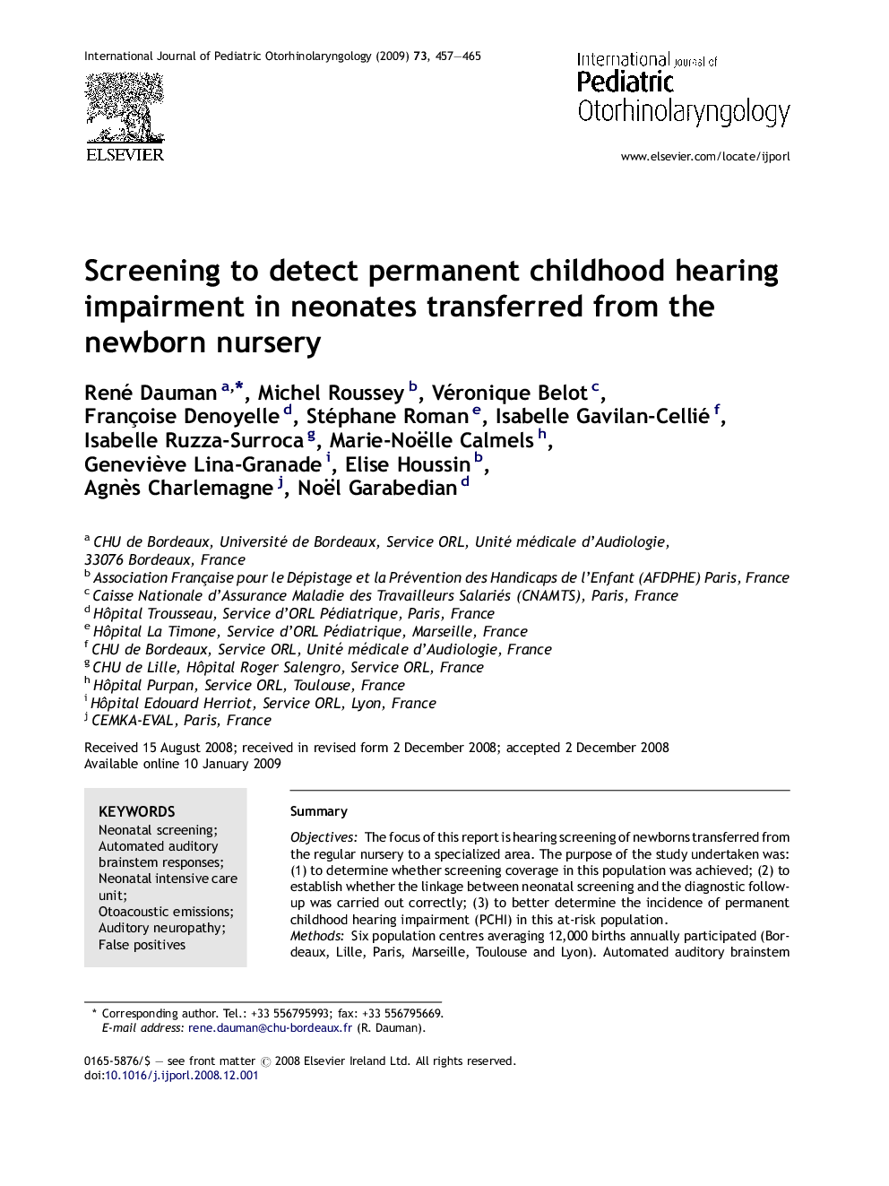 Screening to detect permanent childhood hearing impairment in neonates transferred from the newborn nursery