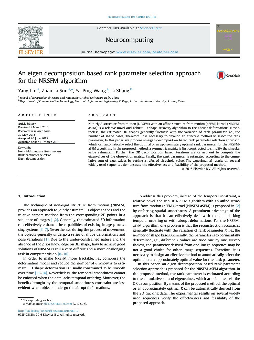 An eigen decomposition based rank parameter selection approach for the NRSFM algorithm