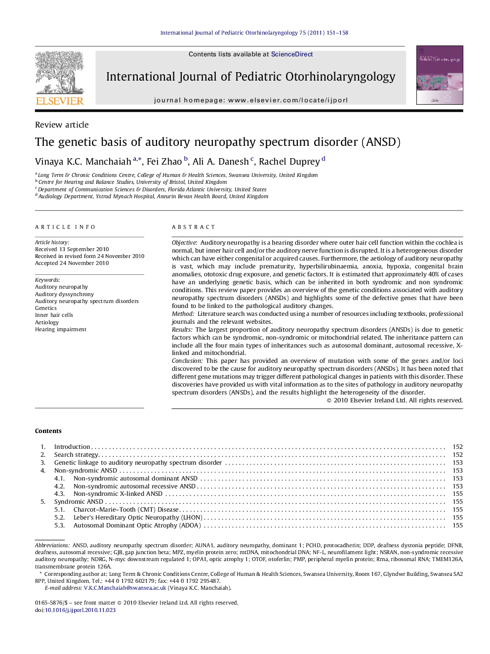 The genetic basis of auditory neuropathy spectrum disorder (ANSD)