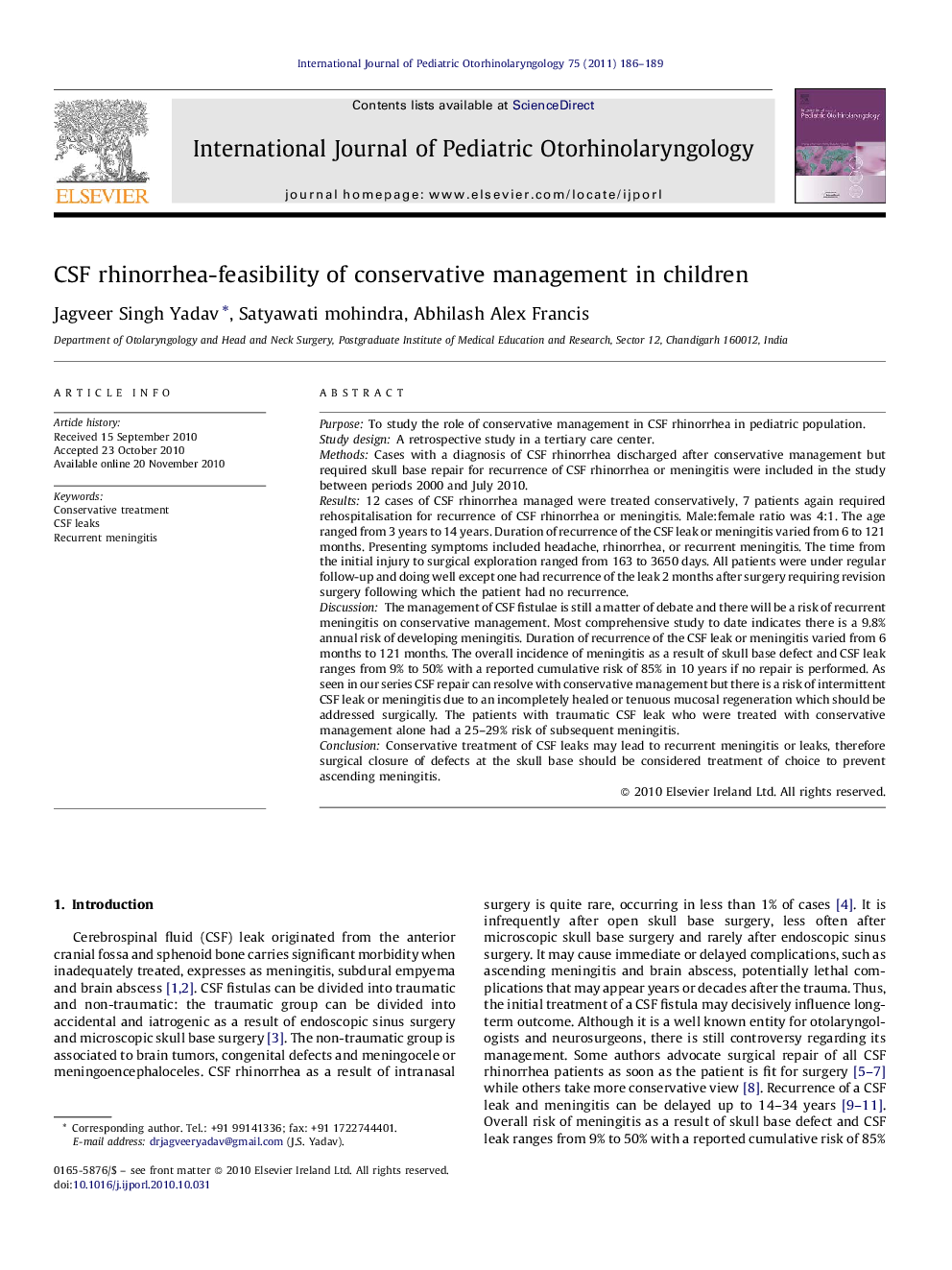 CSF rhinorrhea-feasibility of conservative management in children