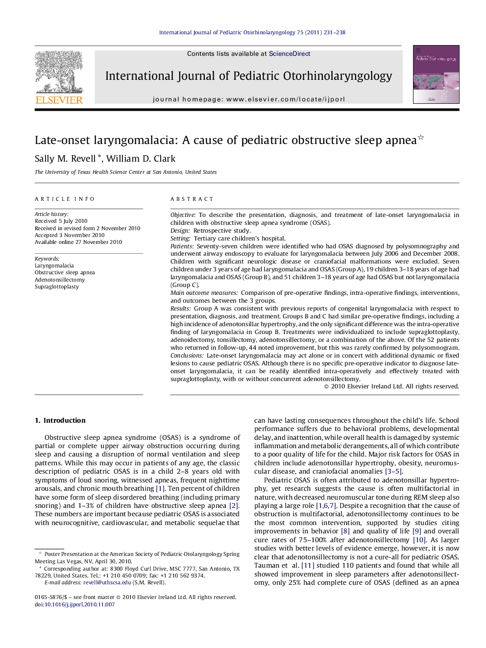 Late-onset laryngomalacia: A cause of pediatric obstructive sleep apnea 