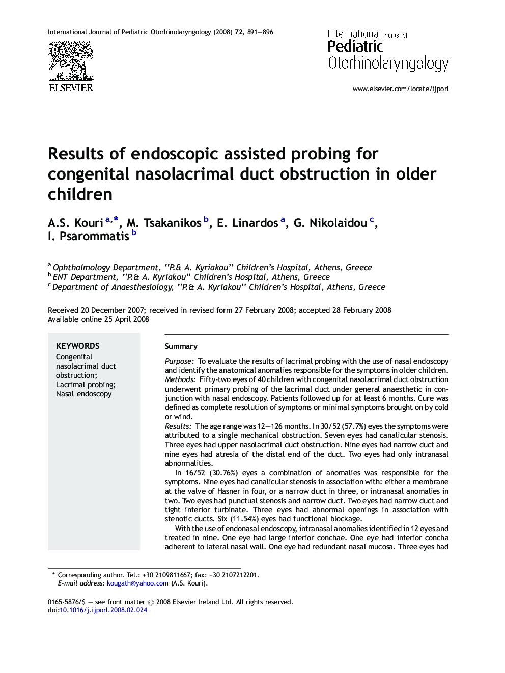 Results of endoscopic assisted probing for congenital nasolacrimal duct obstruction in older children