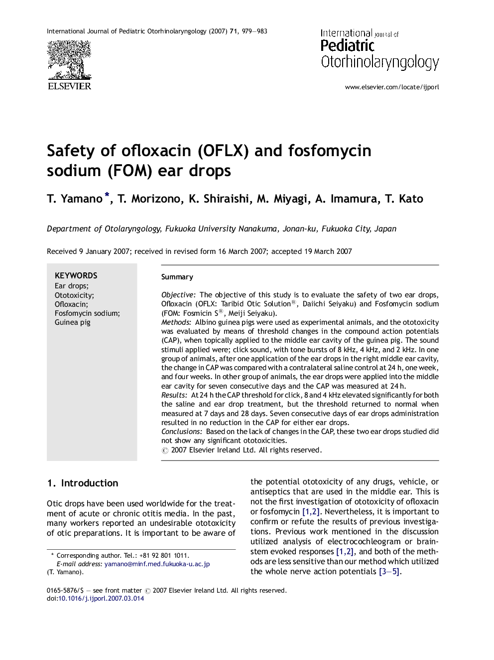 Safety of ofloxacin (OFLX) and fosfomycin sodium (FOM) ear drops