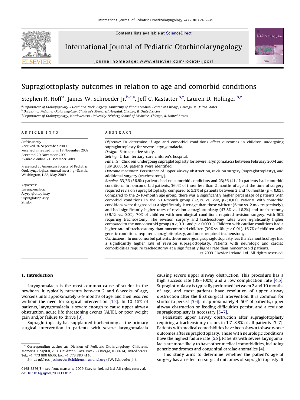 Supraglottoplasty outcomes in relation to age and comorbid conditions