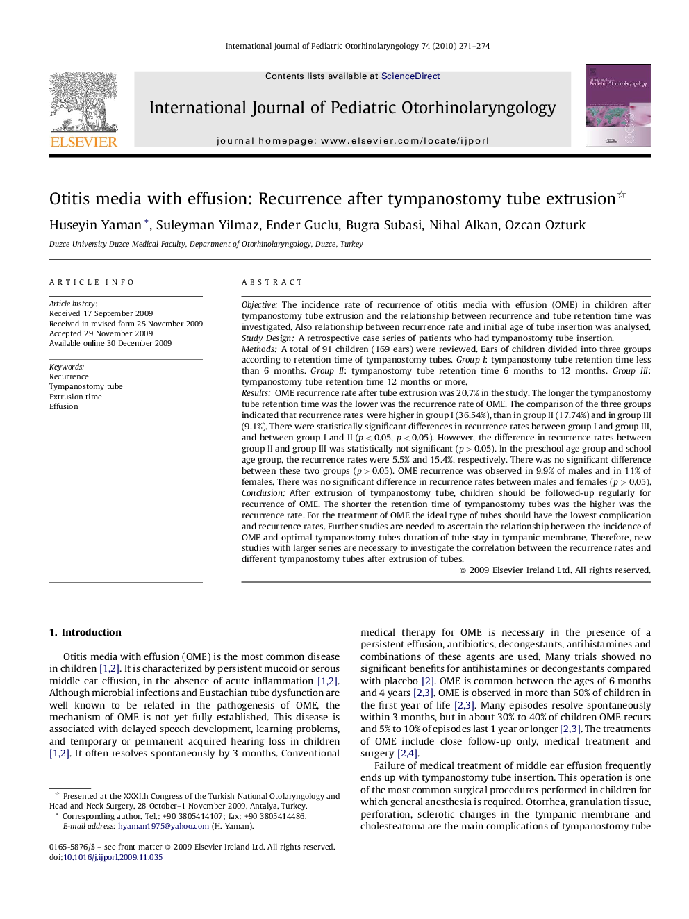 Otitis media with effusion: Recurrence after tympanostomy tube extrusion 