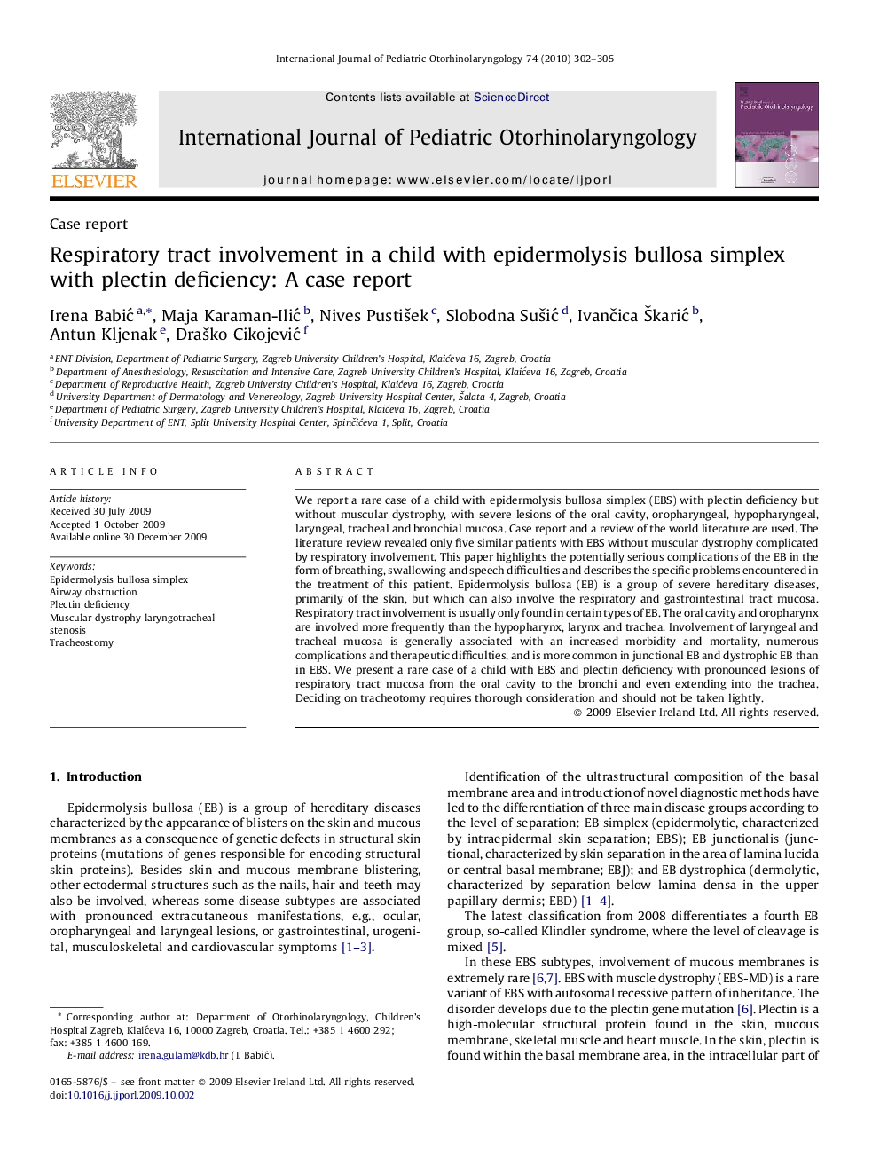 Respiratory tract involvement in a child with epidermolysis bullosa simplex with plectin deficiency: A case report