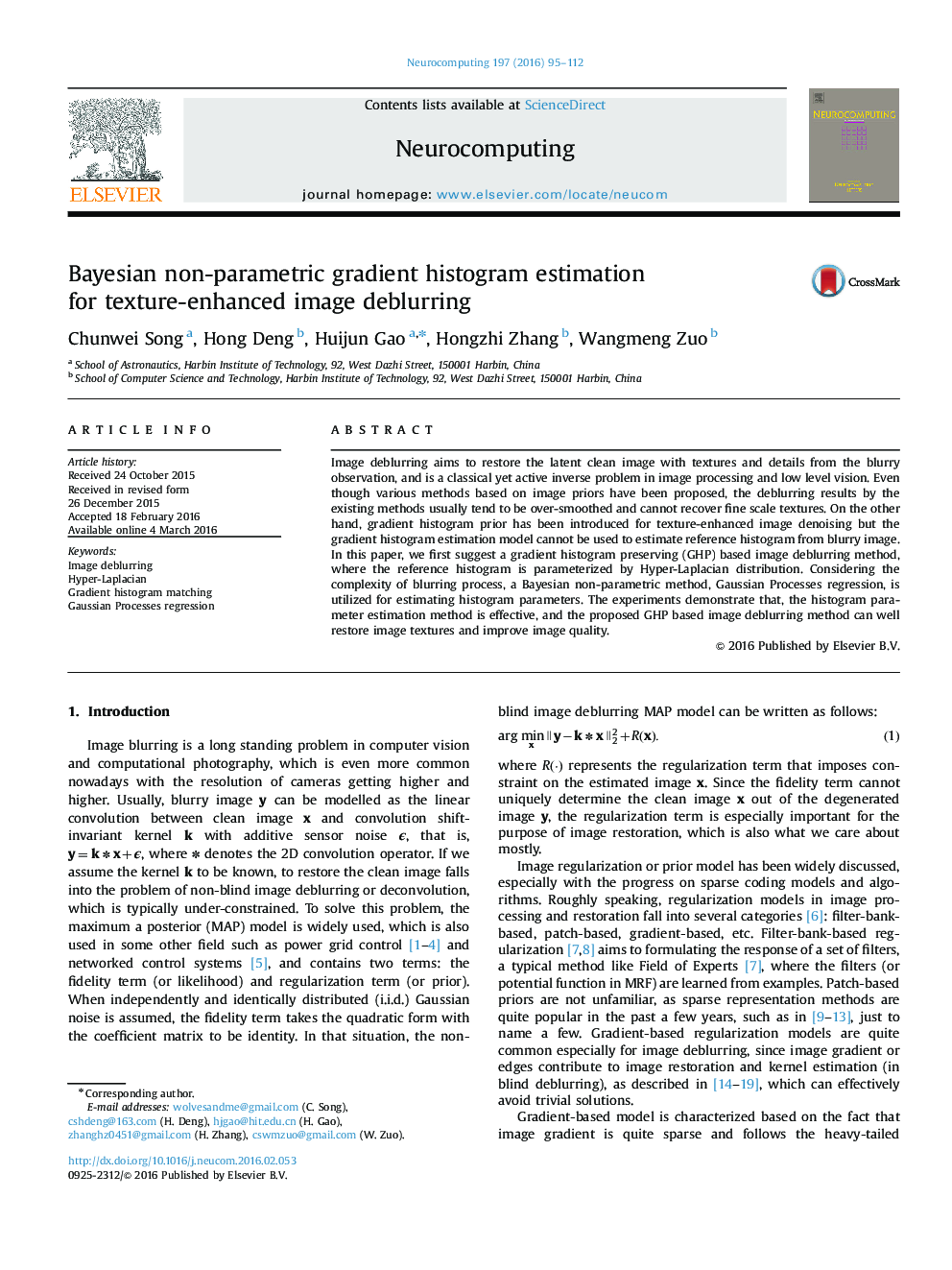 Bayesian non-parametric gradient histogram estimation for texture-enhanced image deblurring