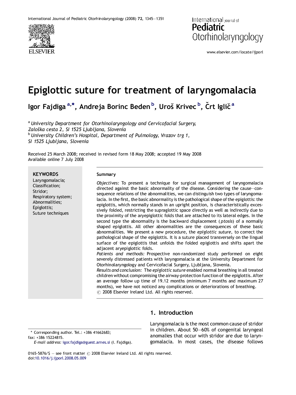 Epiglottic suture for treatment of laryngomalacia