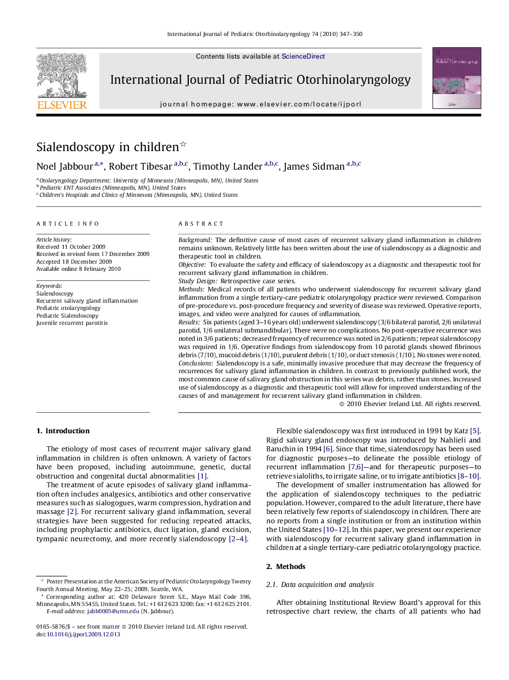 Sialendoscopy in children 