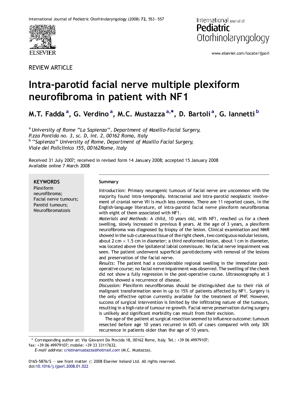 Intra-parotid facial nerve multiple plexiform neurofibroma in patient with NF1