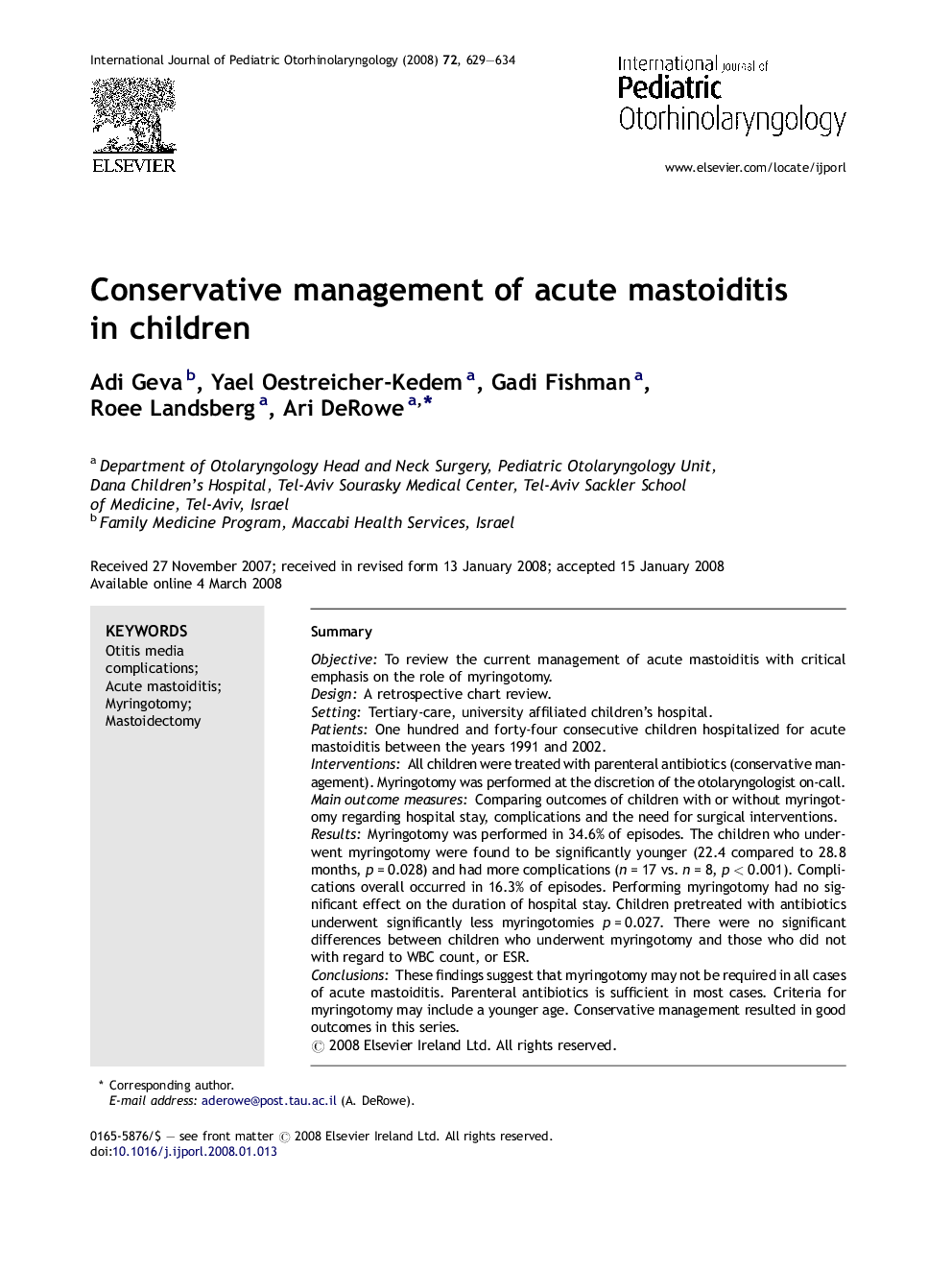 Conservative management of acute mastoiditis in children