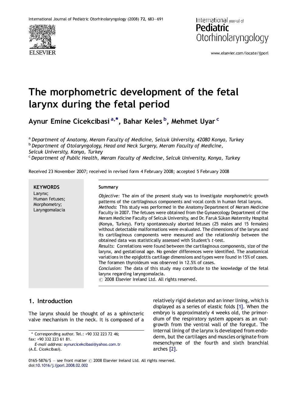 The morphometric development of the fetal larynx during the fetal period