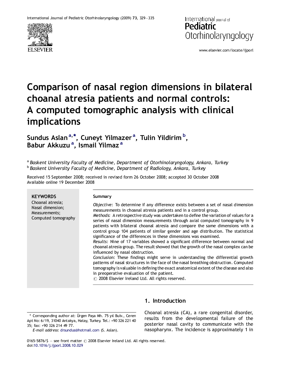 Comparison of nasal region dimensions in bilateral choanal atresia patients and normal controls: A computed tomographic analysis with clinical implications