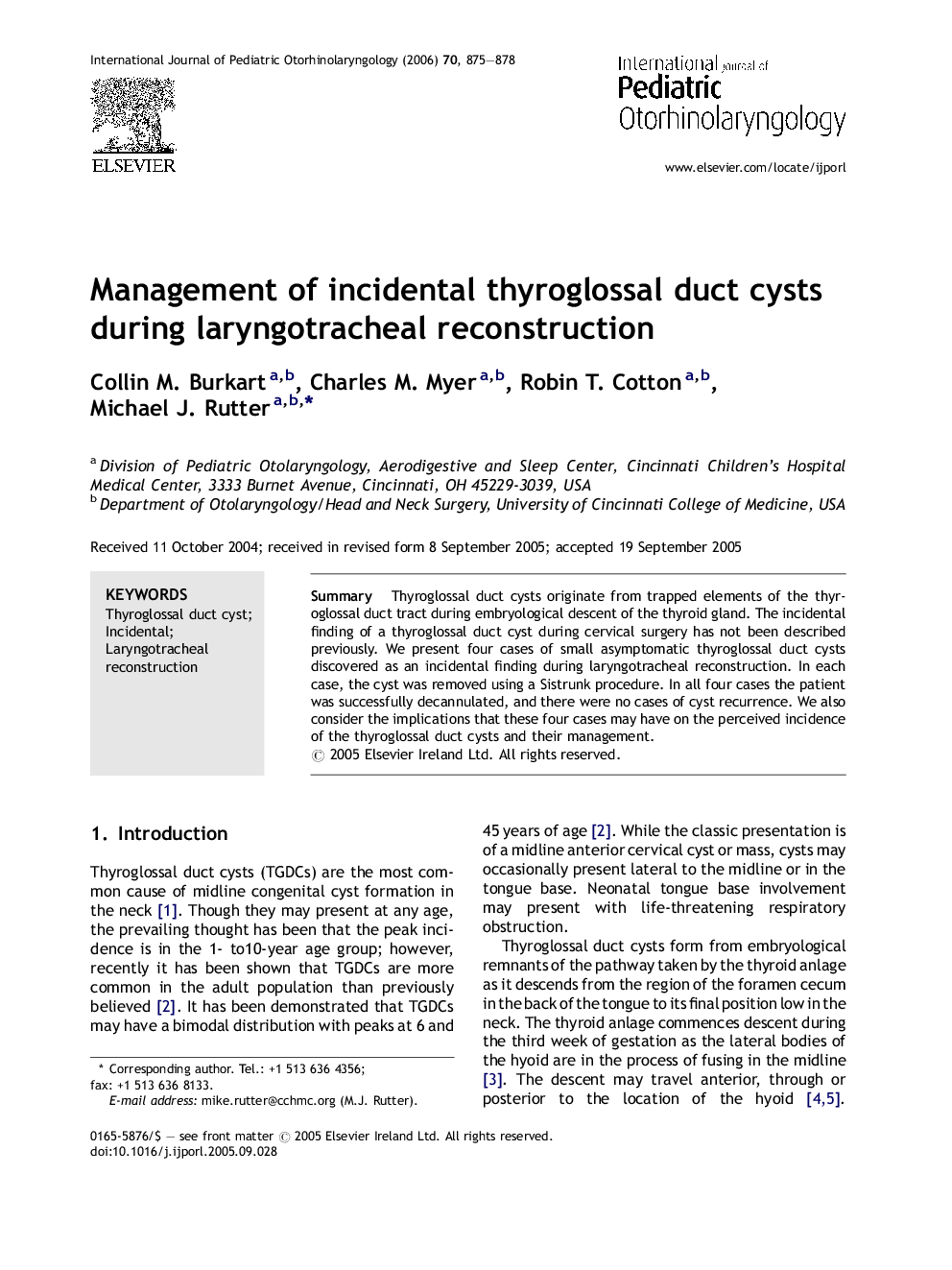 Management of incidental thyroglossal duct cysts during laryngotracheal reconstruction