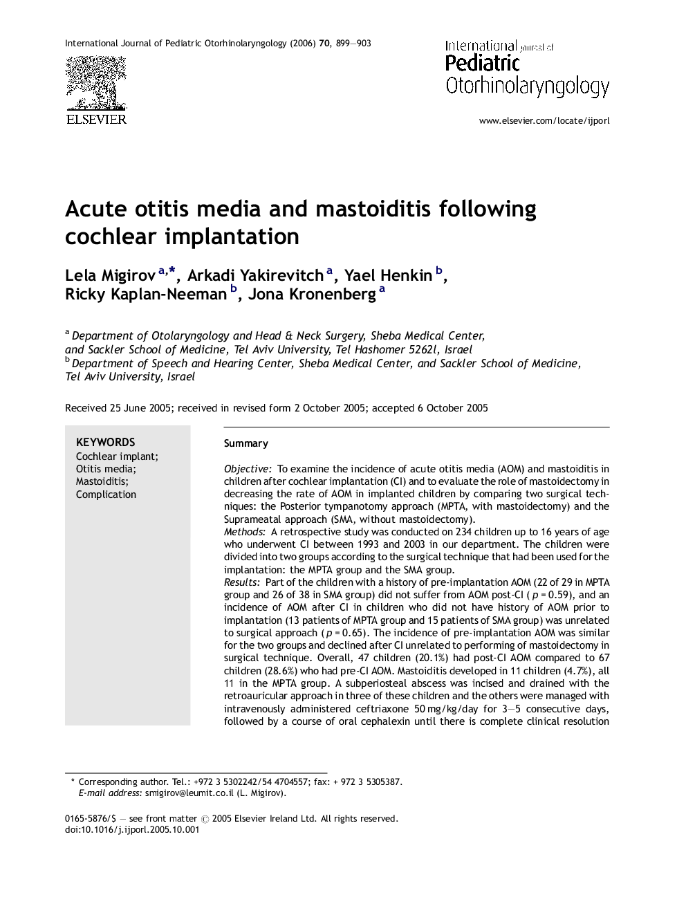 Acute otitis media and mastoiditis following cochlear implantation