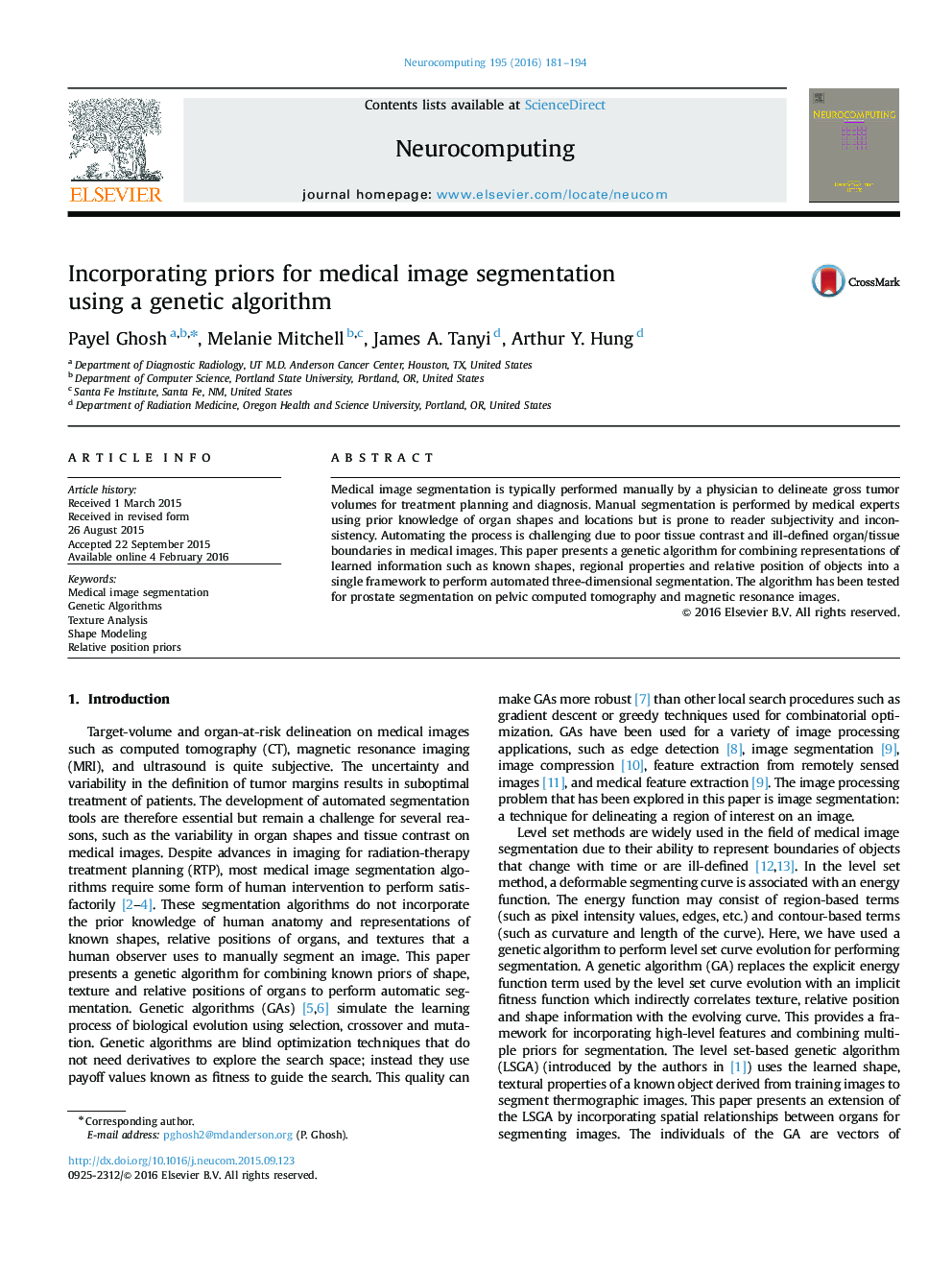 Incorporating priors for medical image segmentation using a genetic algorithm