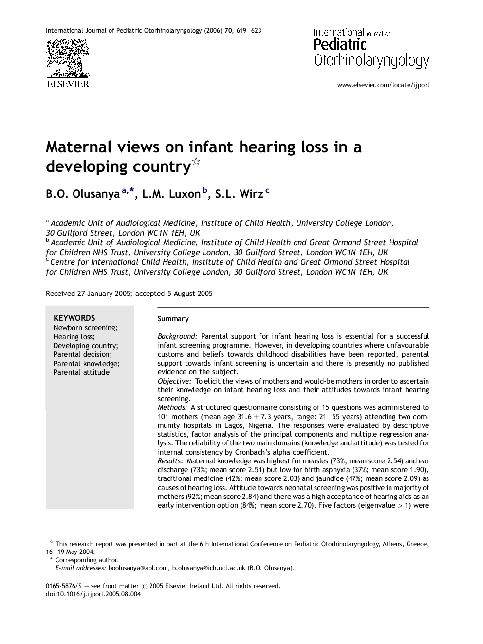 Maternal views on infant hearing loss in a developing country 