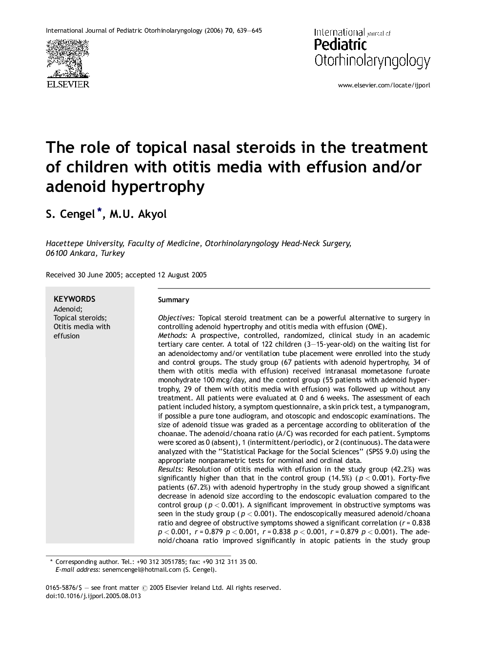 The role of topical nasal steroids in the treatment of children with otitis media with effusion and/or adenoid hypertrophy