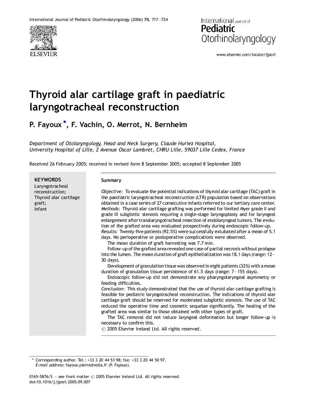 Thyroid alar cartilage graft in paediatric laryngotracheal reconstruction