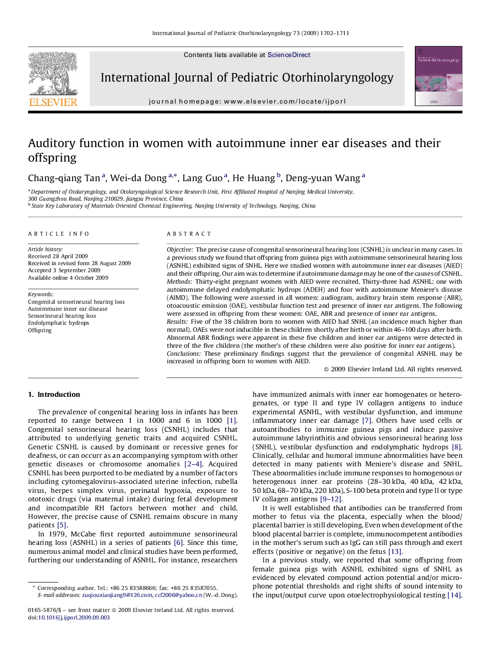 Auditory function in women with autoimmune inner ear diseases and their offspring