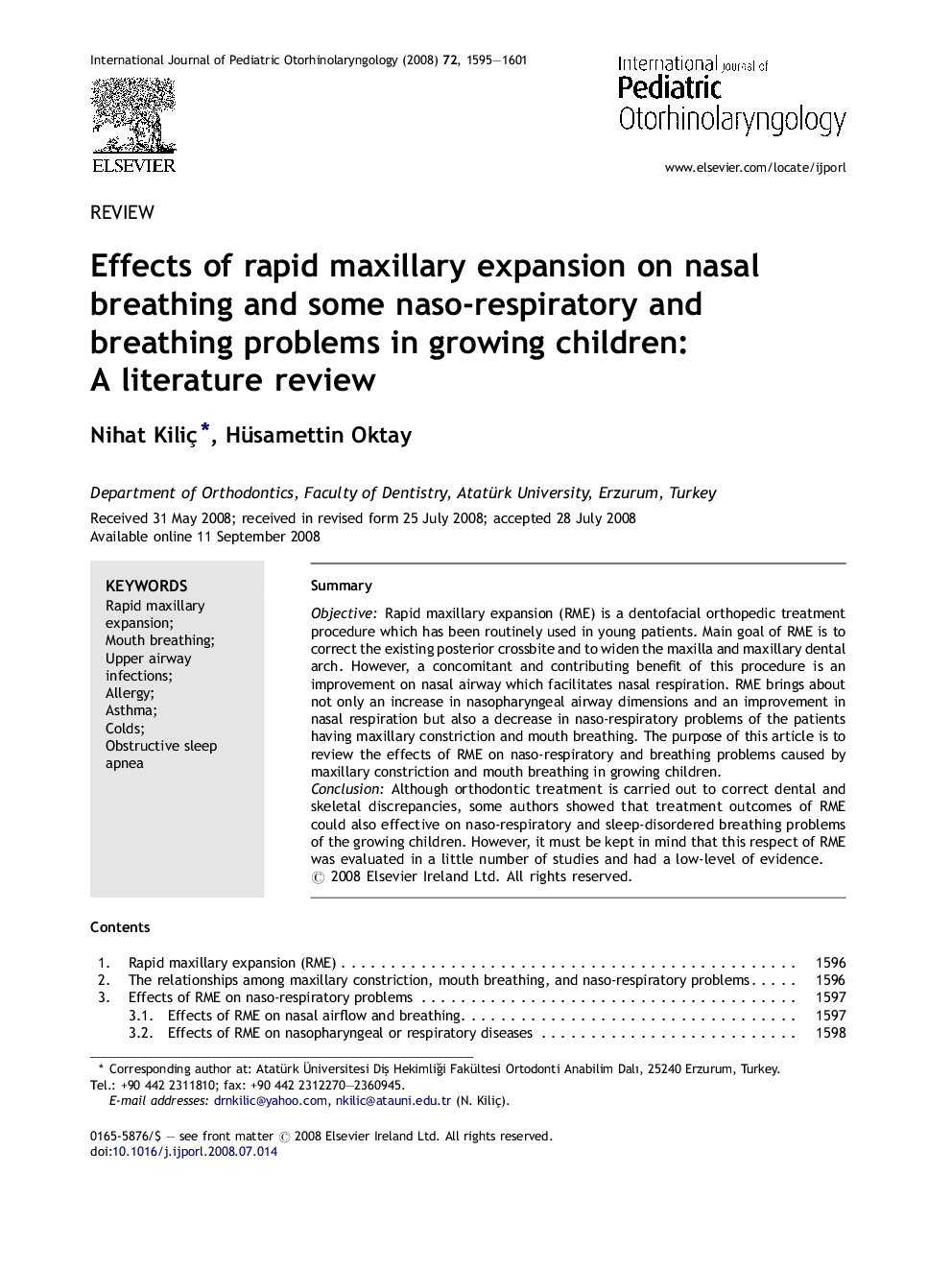 Effects of rapid maxillary expansion on nasal breathing and some naso-respiratory and breathing problems in growing children: A literature review