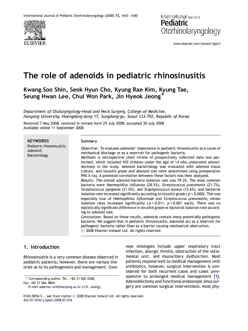 The role of adenoids in pediatric rhinosinusitis