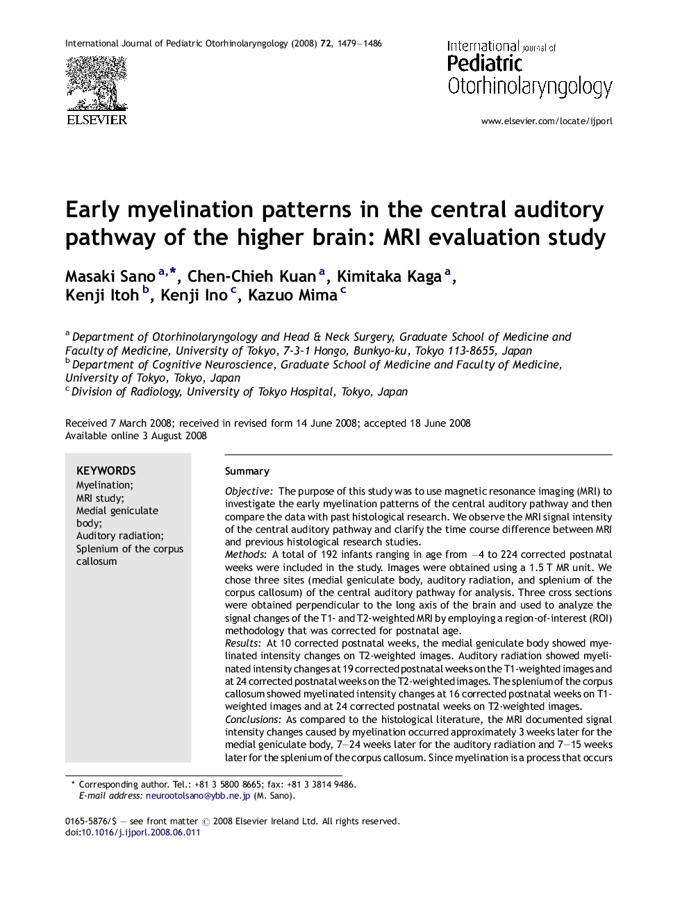 Early myelination patterns in the central auditory pathway of the higher brain: MRI evaluation study