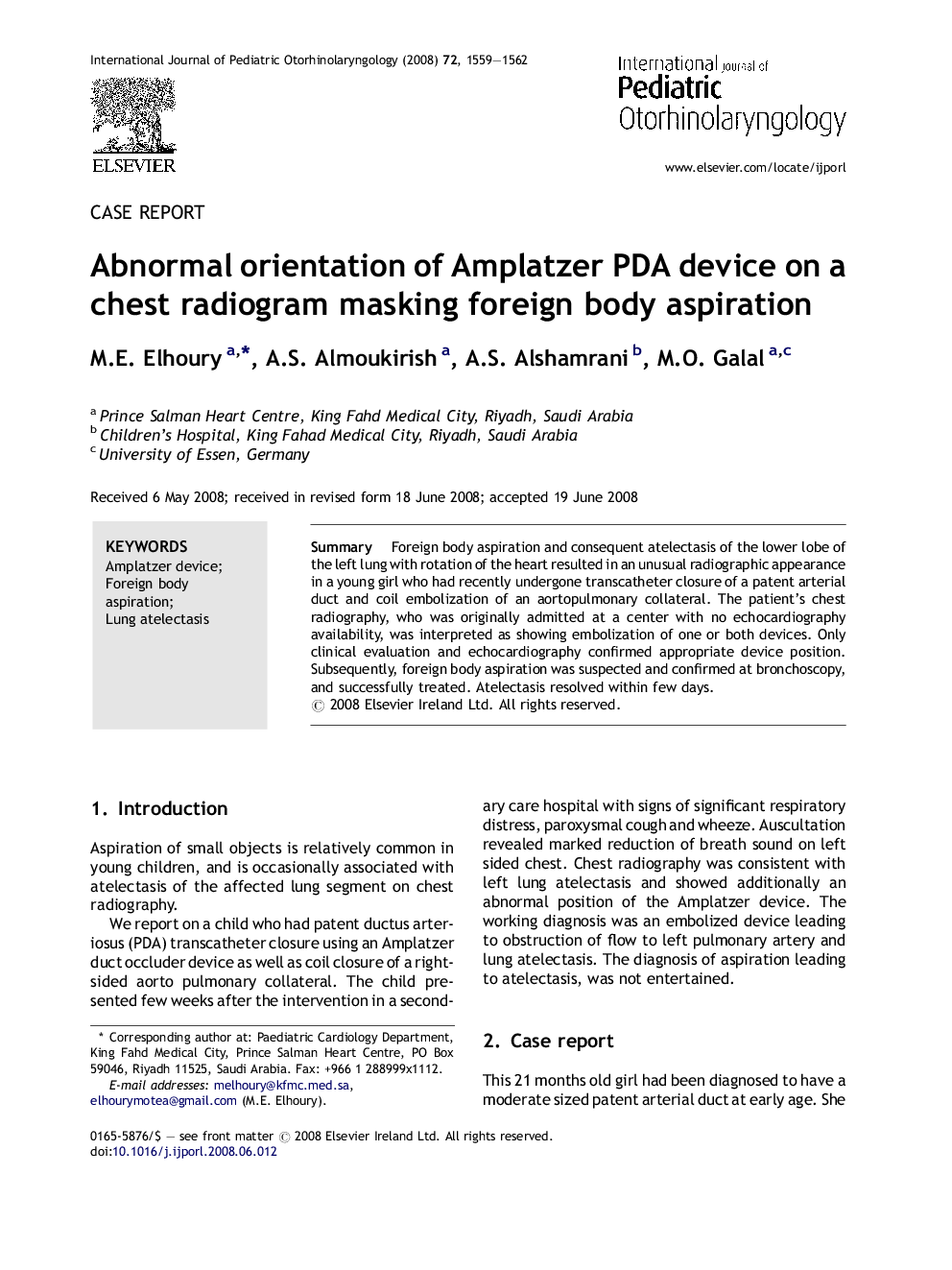 Abnormal orientation of Amplatzer PDA device on a chest radiogram masking foreign body aspiration