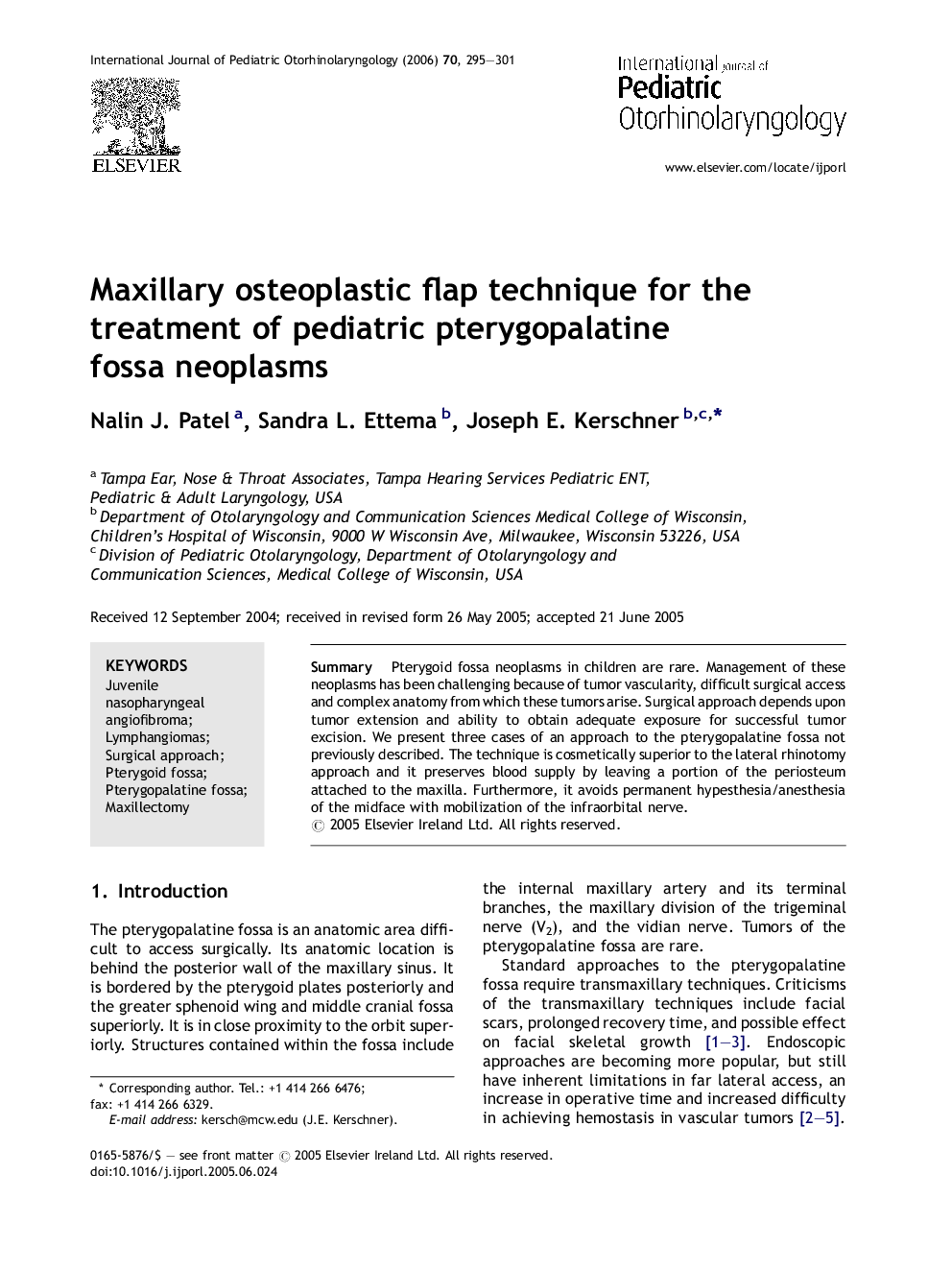 Maxillary osteoplastic flap technique for the treatment of pediatric pterygopalatine fossa neoplasms