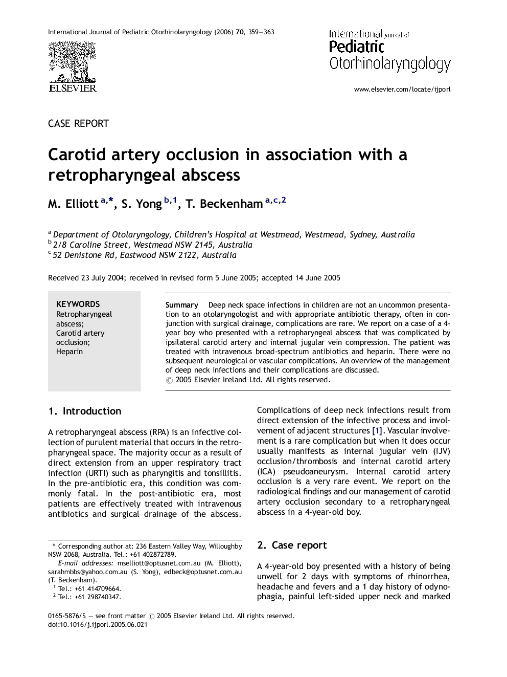 Carotid artery occlusion in association with a retropharyngeal abscess