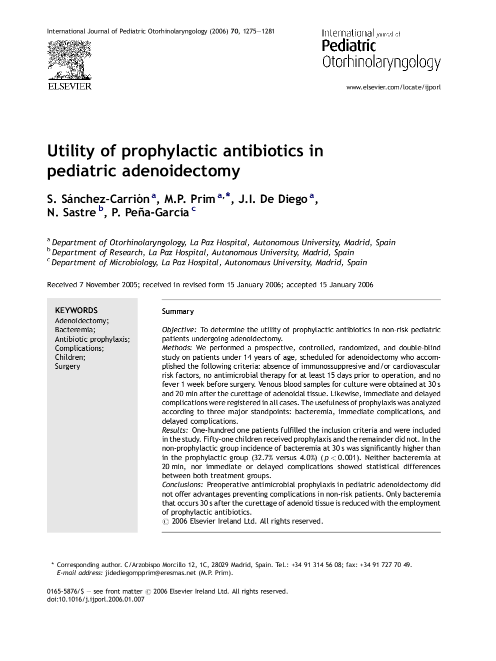 Utility of prophylactic antibiotics in pediatric adenoidectomy