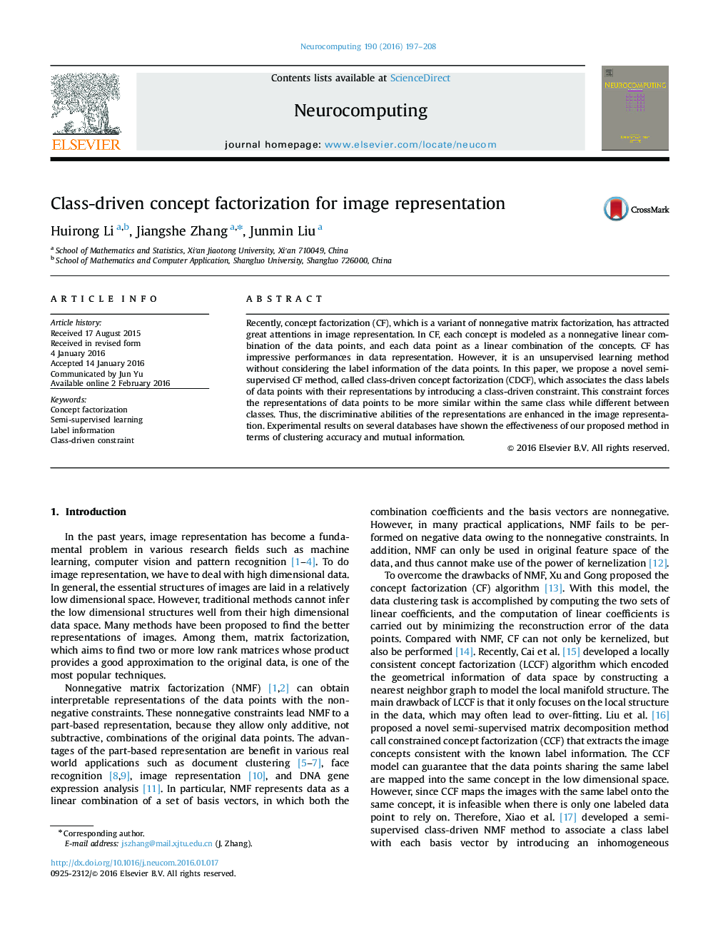 Class-driven concept factorization for image representation