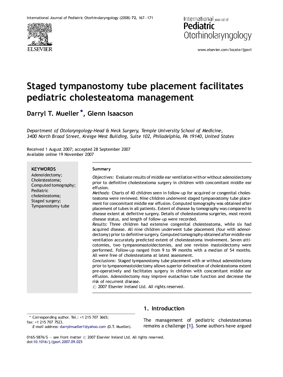 Staged tympanostomy tube placement facilitates pediatric cholesteatoma management