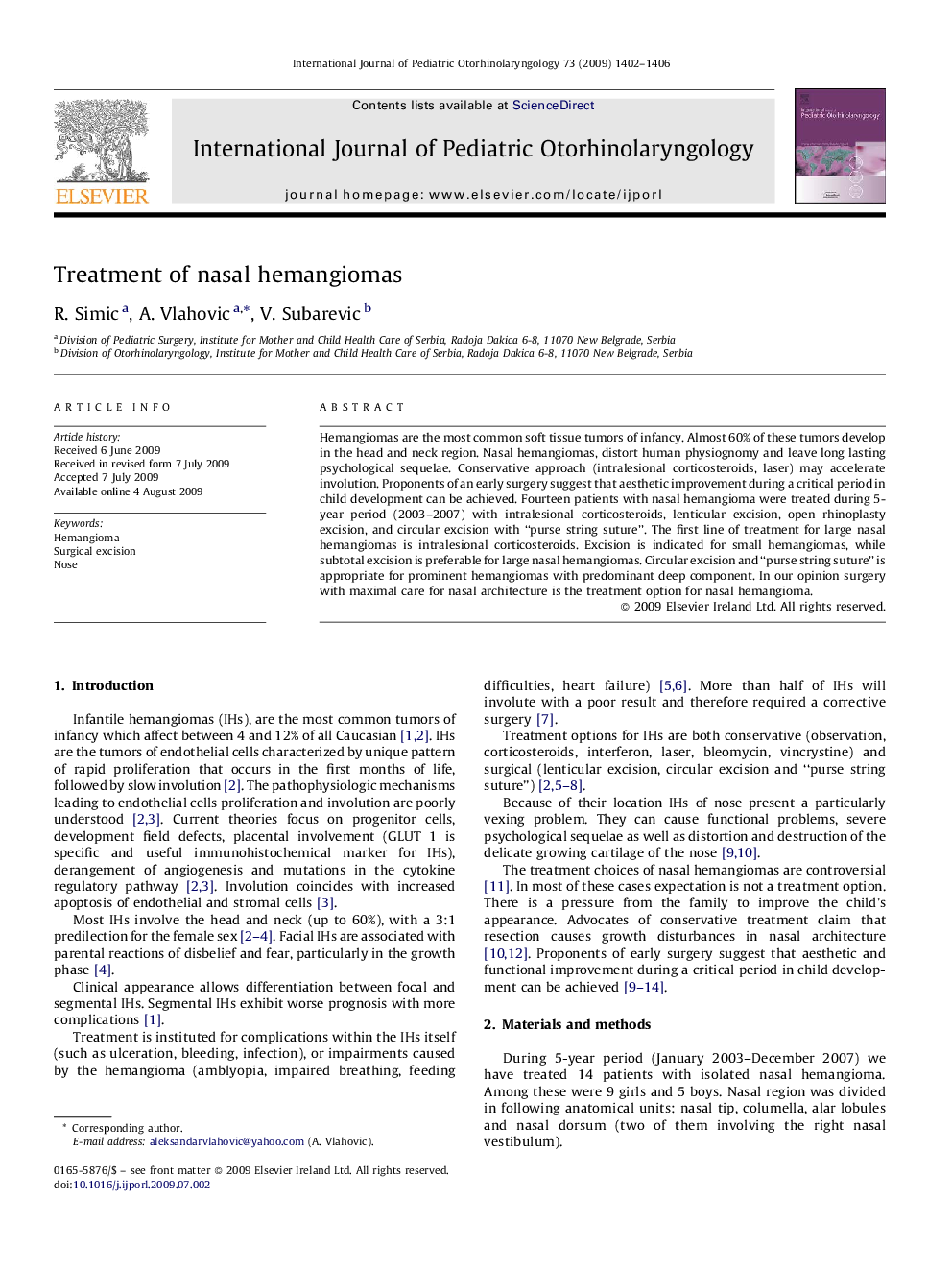 Treatment of nasal hemangiomas