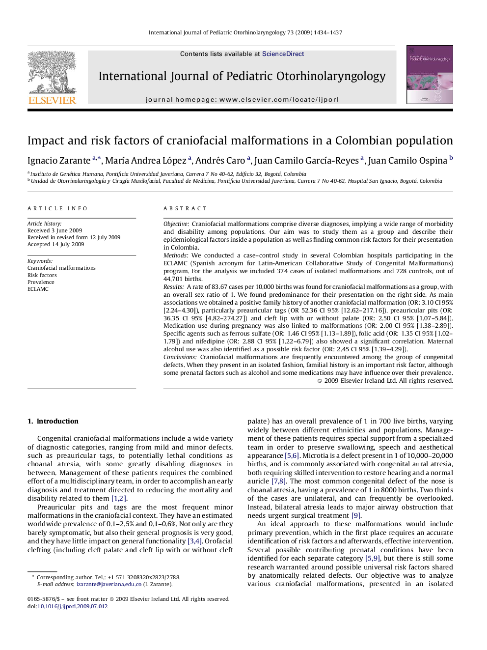 Impact and risk factors of craniofacial malformations in a Colombian population