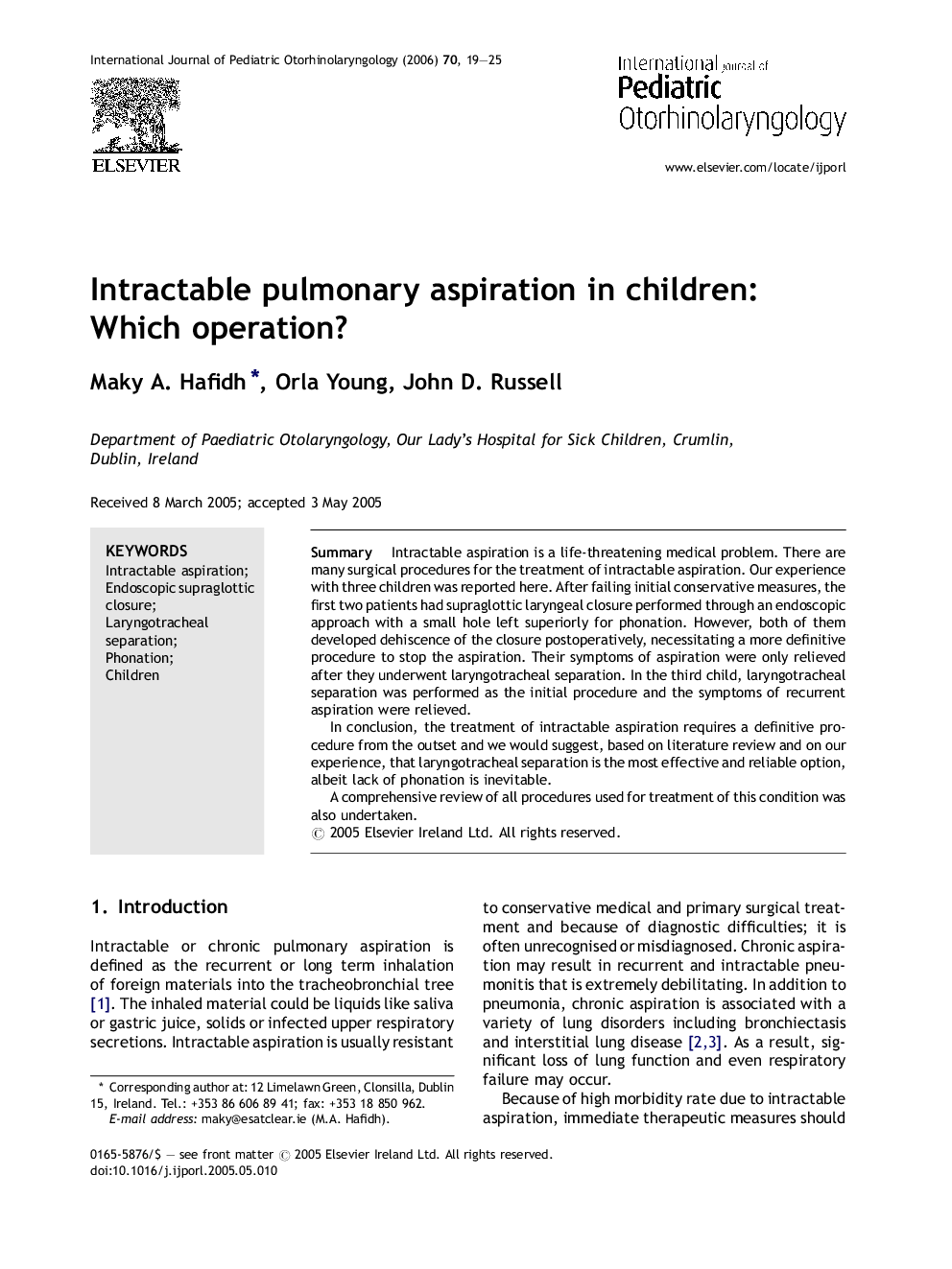 Intractable pulmonary aspiration in children: Which operation?