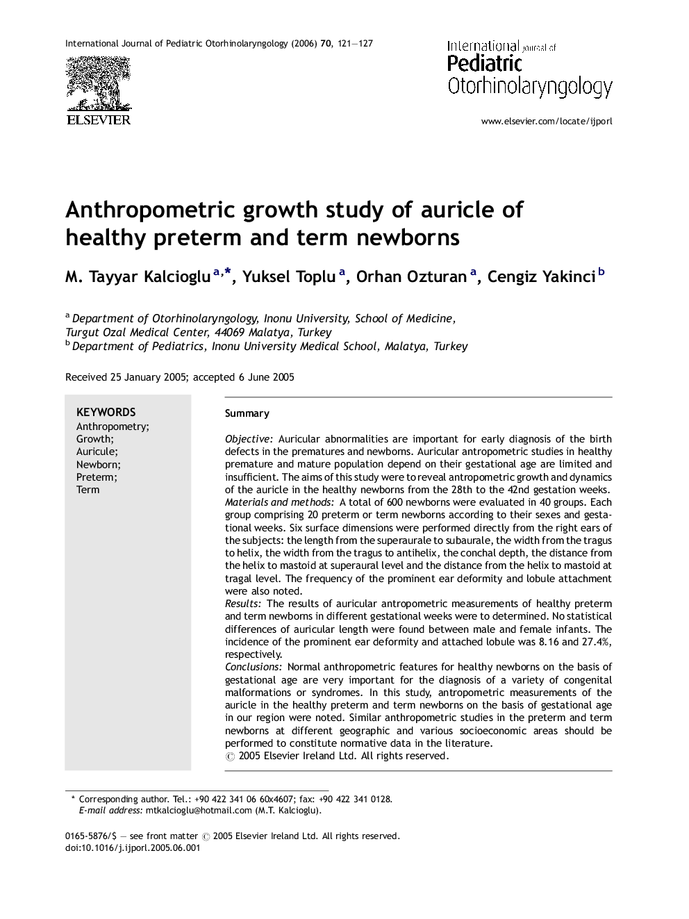Anthropometric growth study of auricle of healthy preterm and term newborns