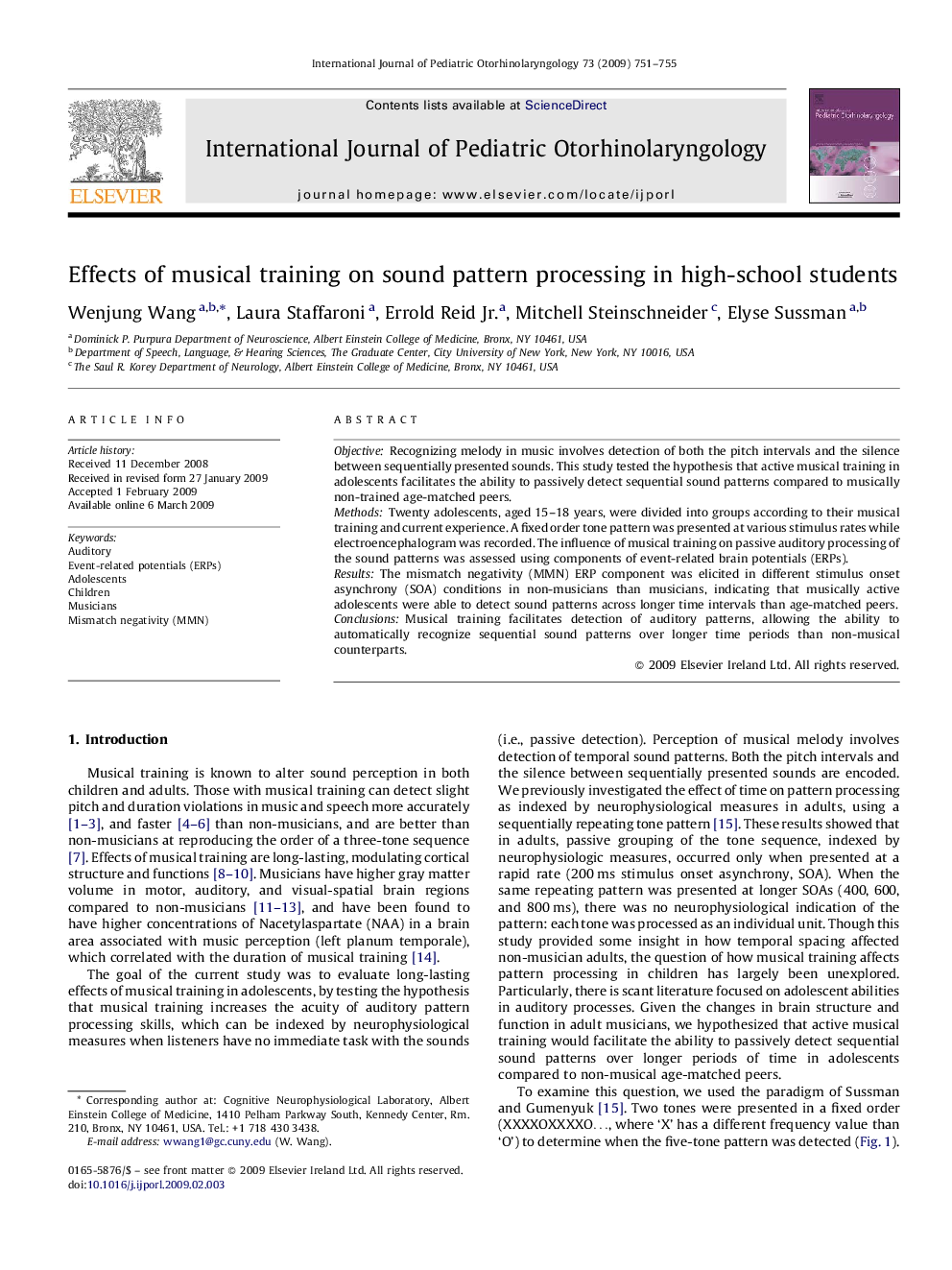 Effects of musical training on sound pattern processing in high-school students