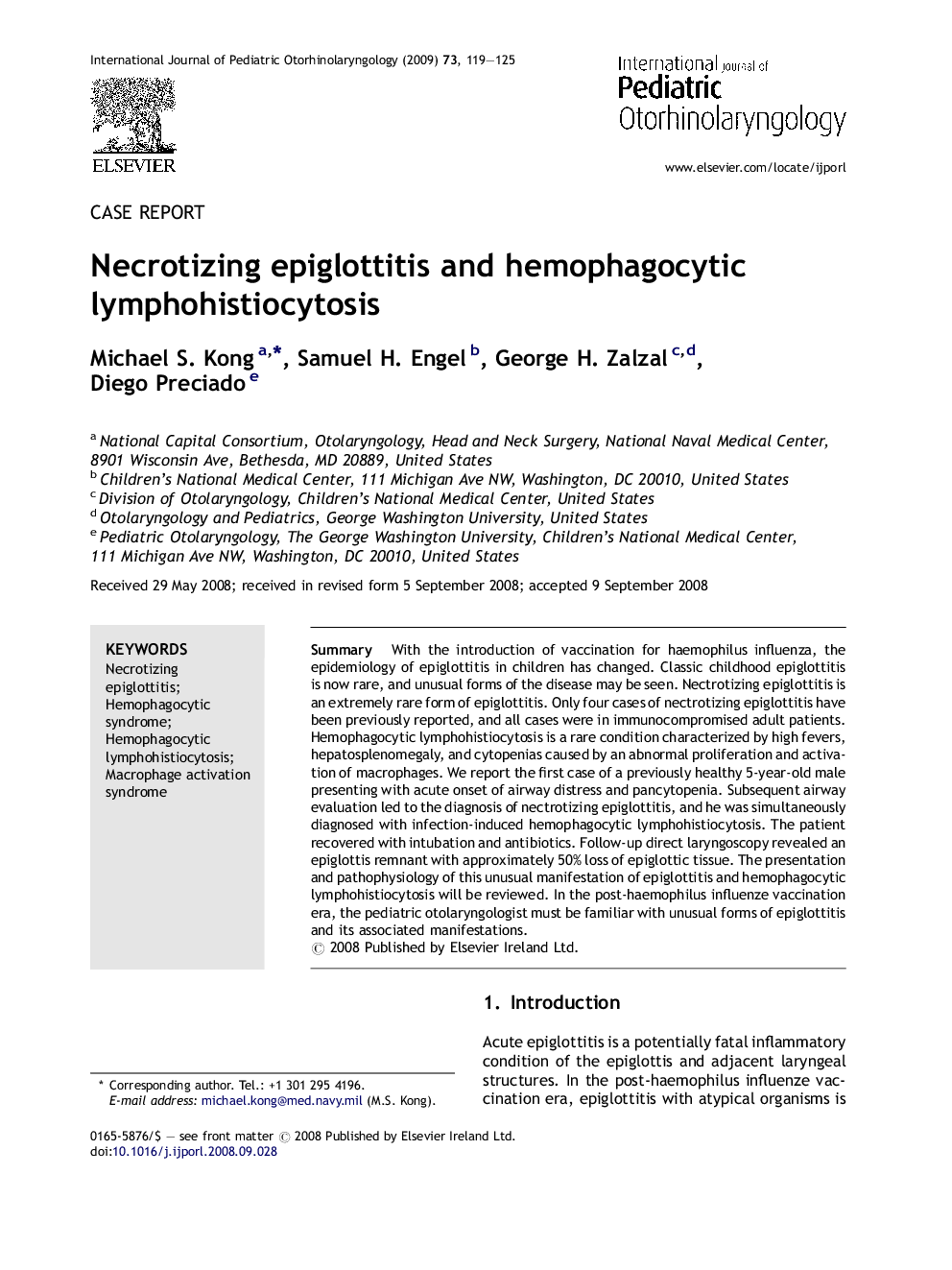 Necrotizing epiglottitis and hemophagocytic lymphohistiocytosis