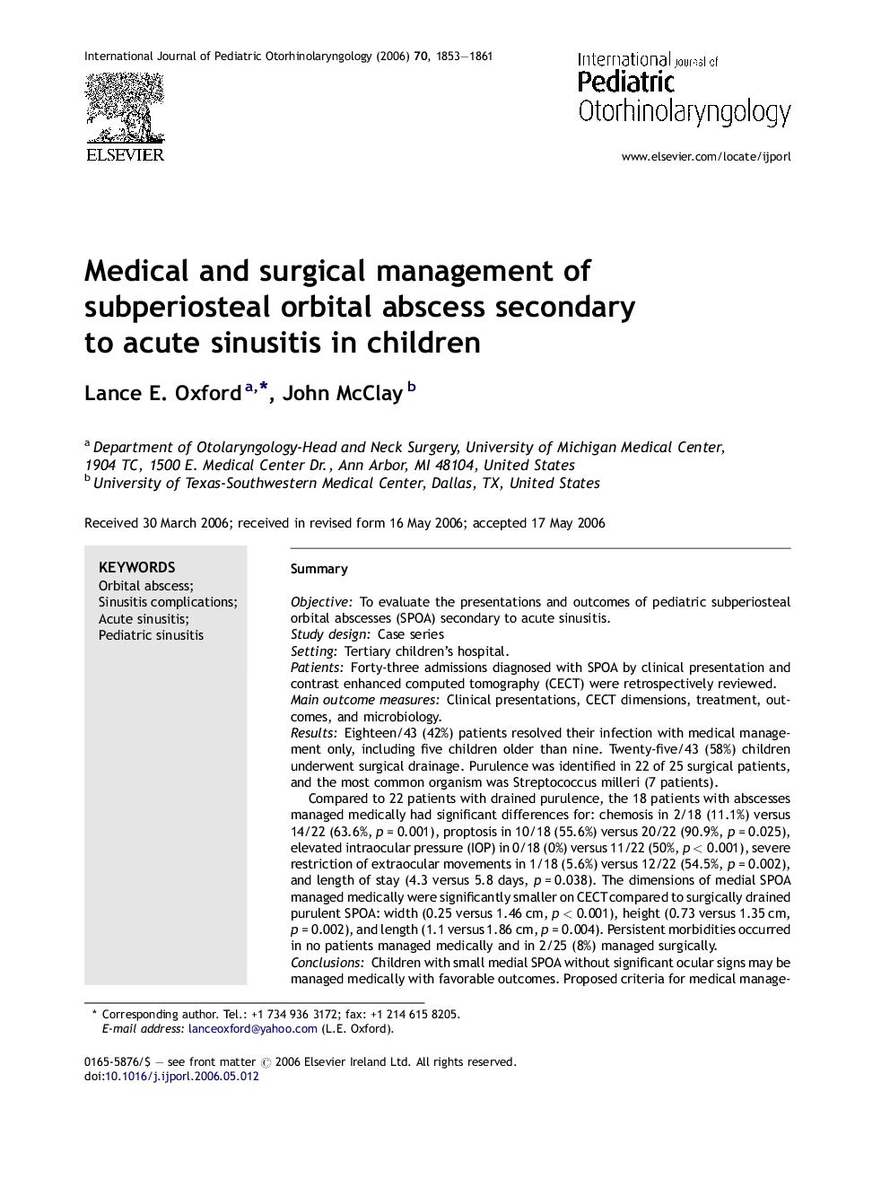 Medical and surgical management of subperiosteal orbital abscess secondary to acute sinusitis in children