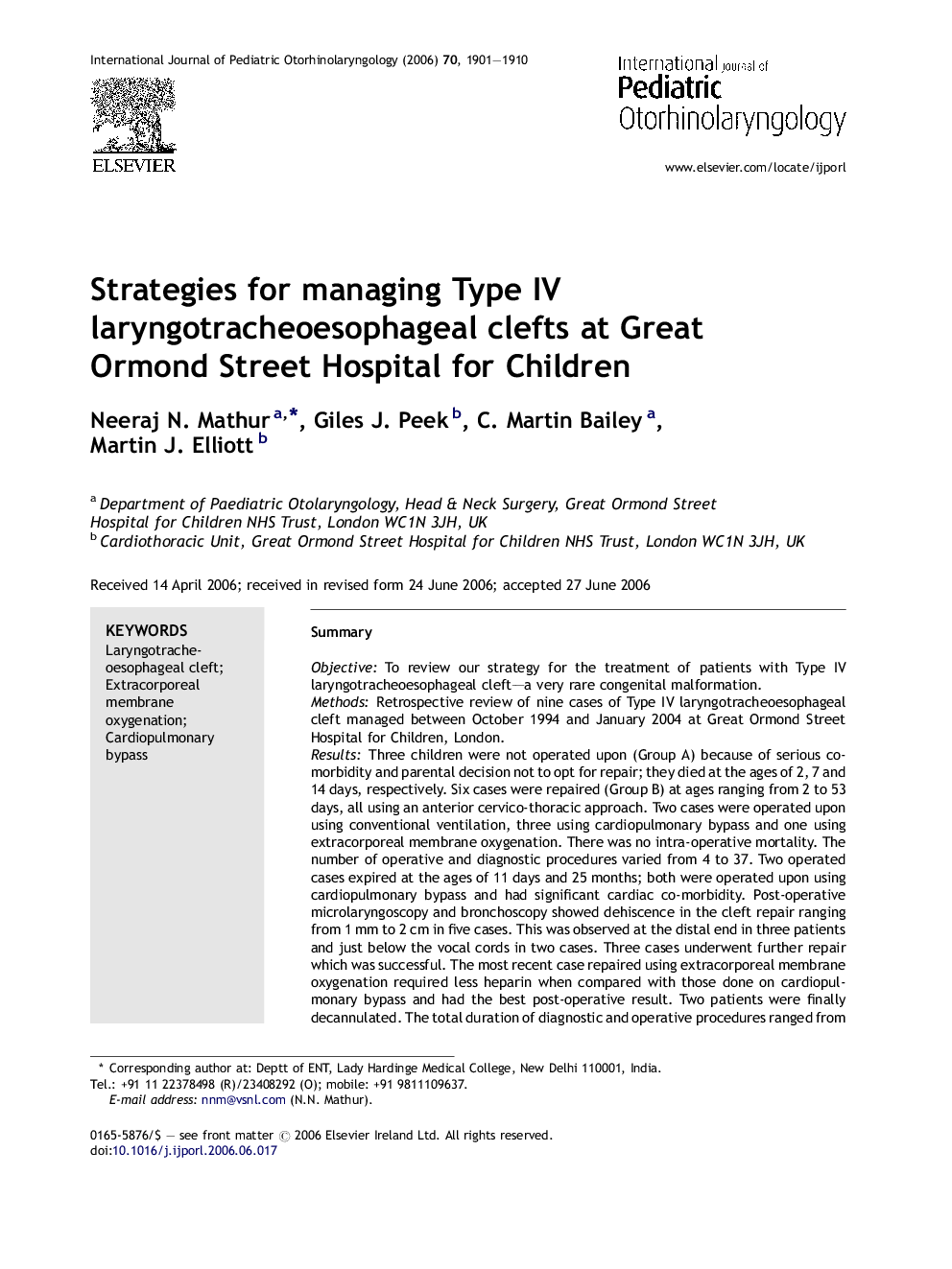 Strategies for managing Type IV laryngotracheoesophageal clefts at Great Ormond Street Hospital for Children