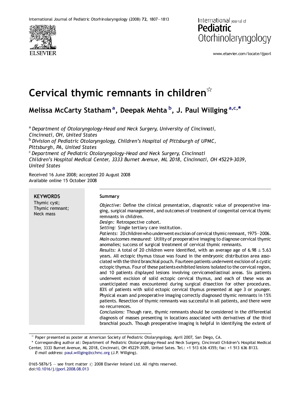 Cervical thymic remnants in children 