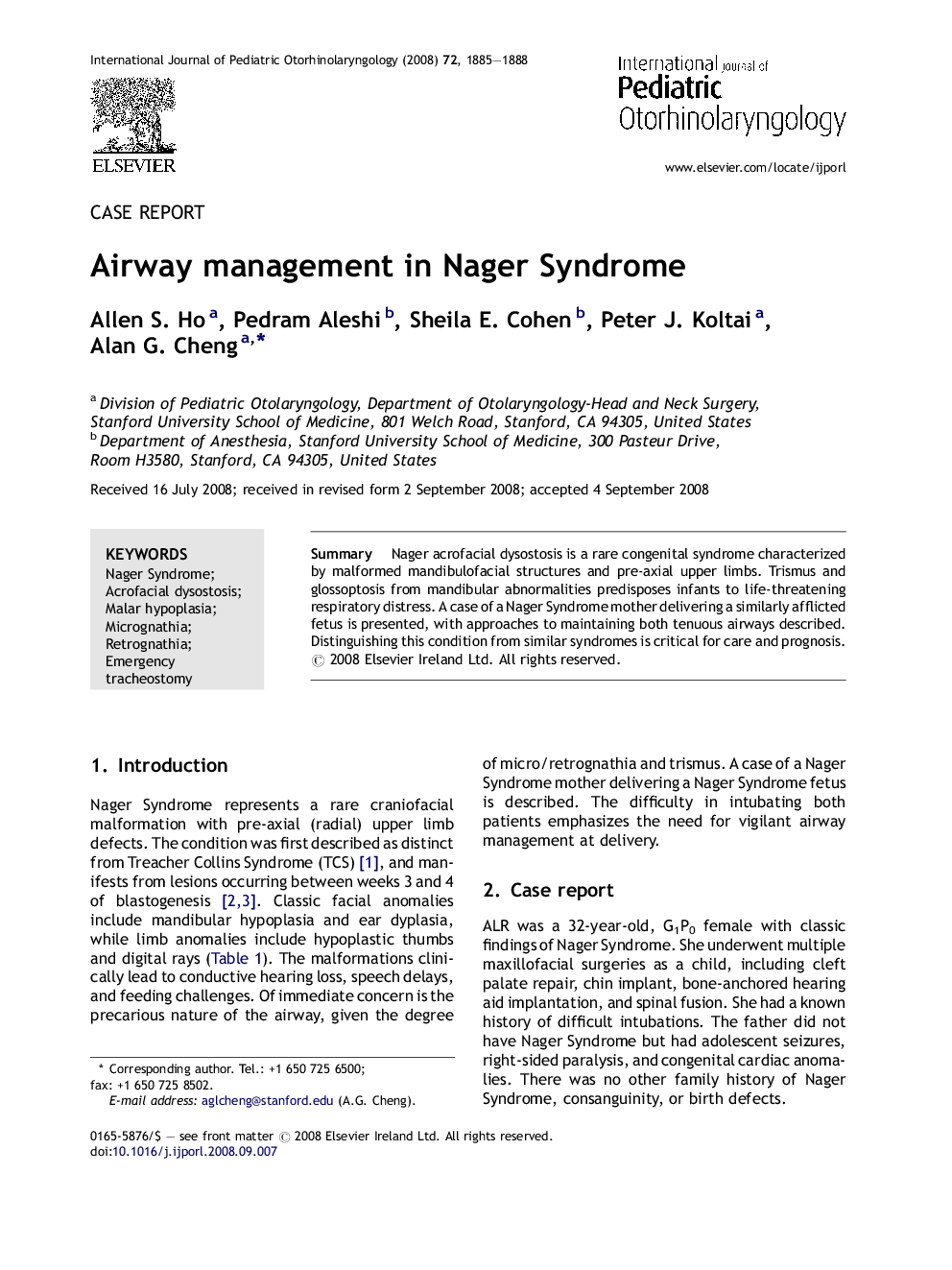 Airway management in Nager Syndrome
