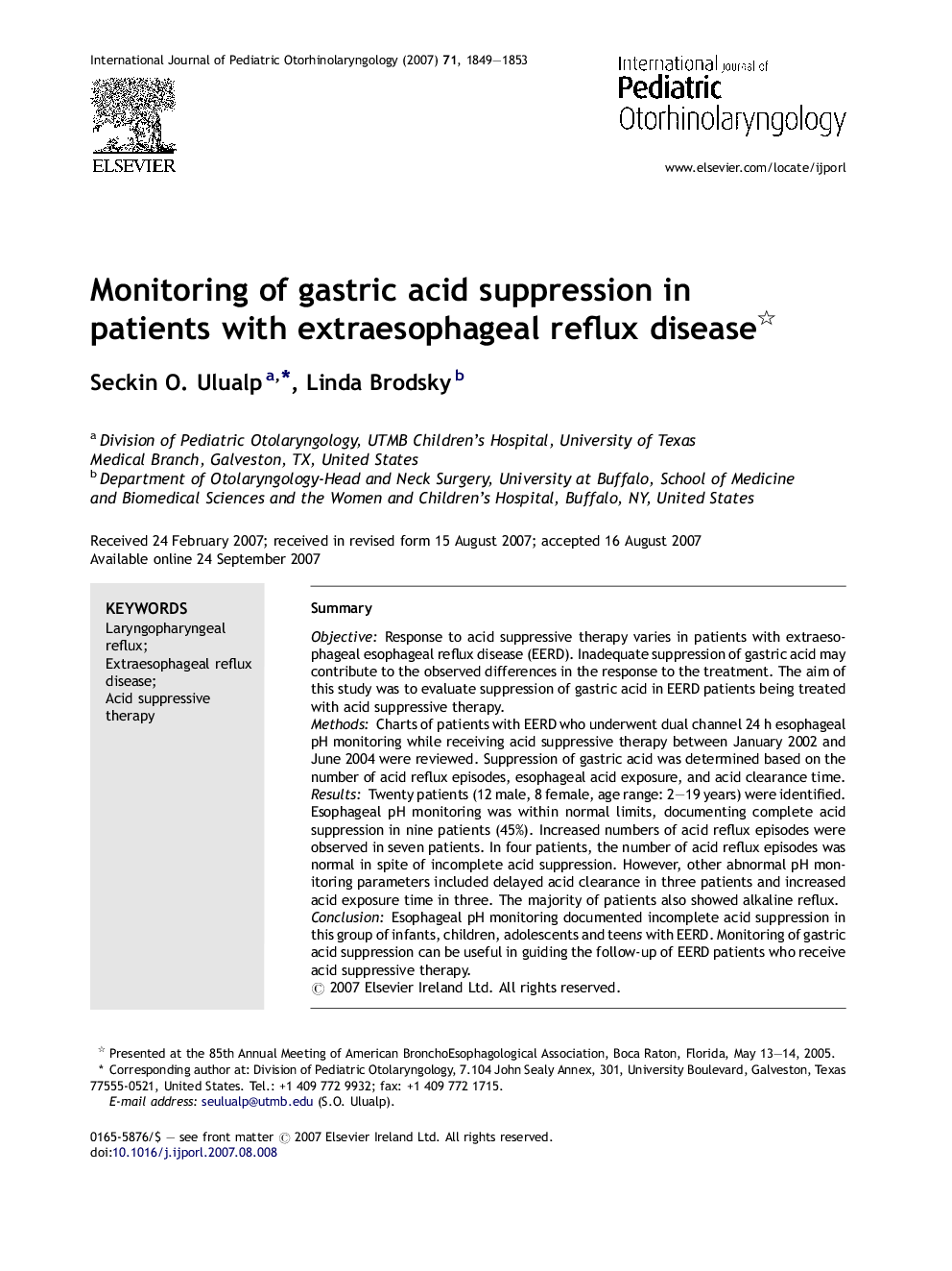 Monitoring of gastric acid suppression in patients with extraesophageal reflux disease 